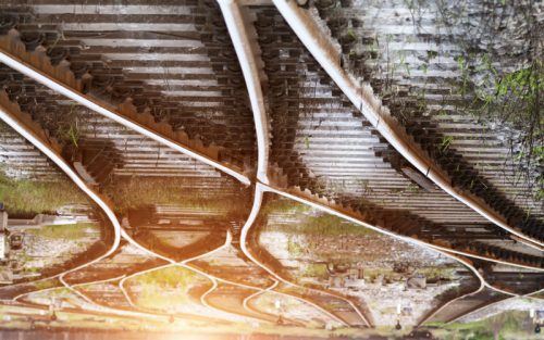 Flipped view of rail road tracks