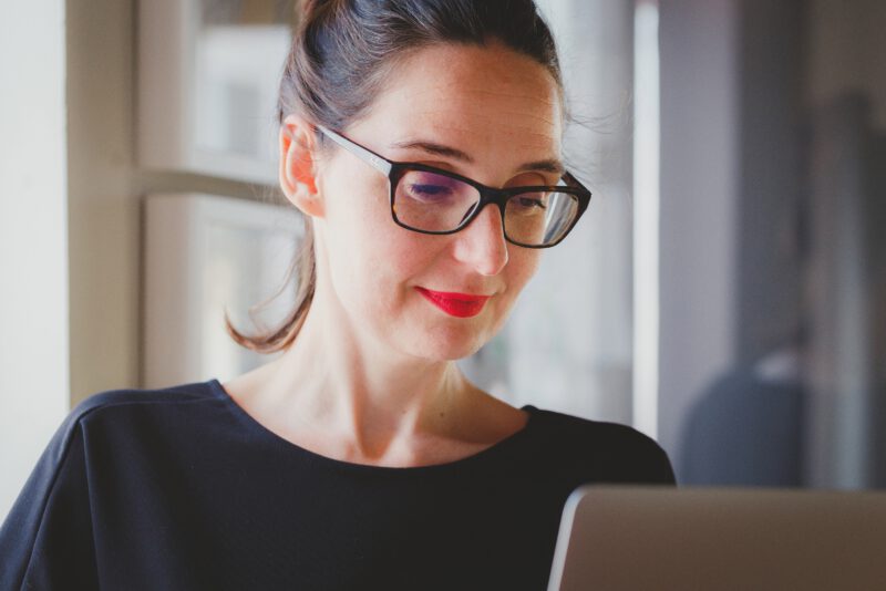 Woman working on her laptop