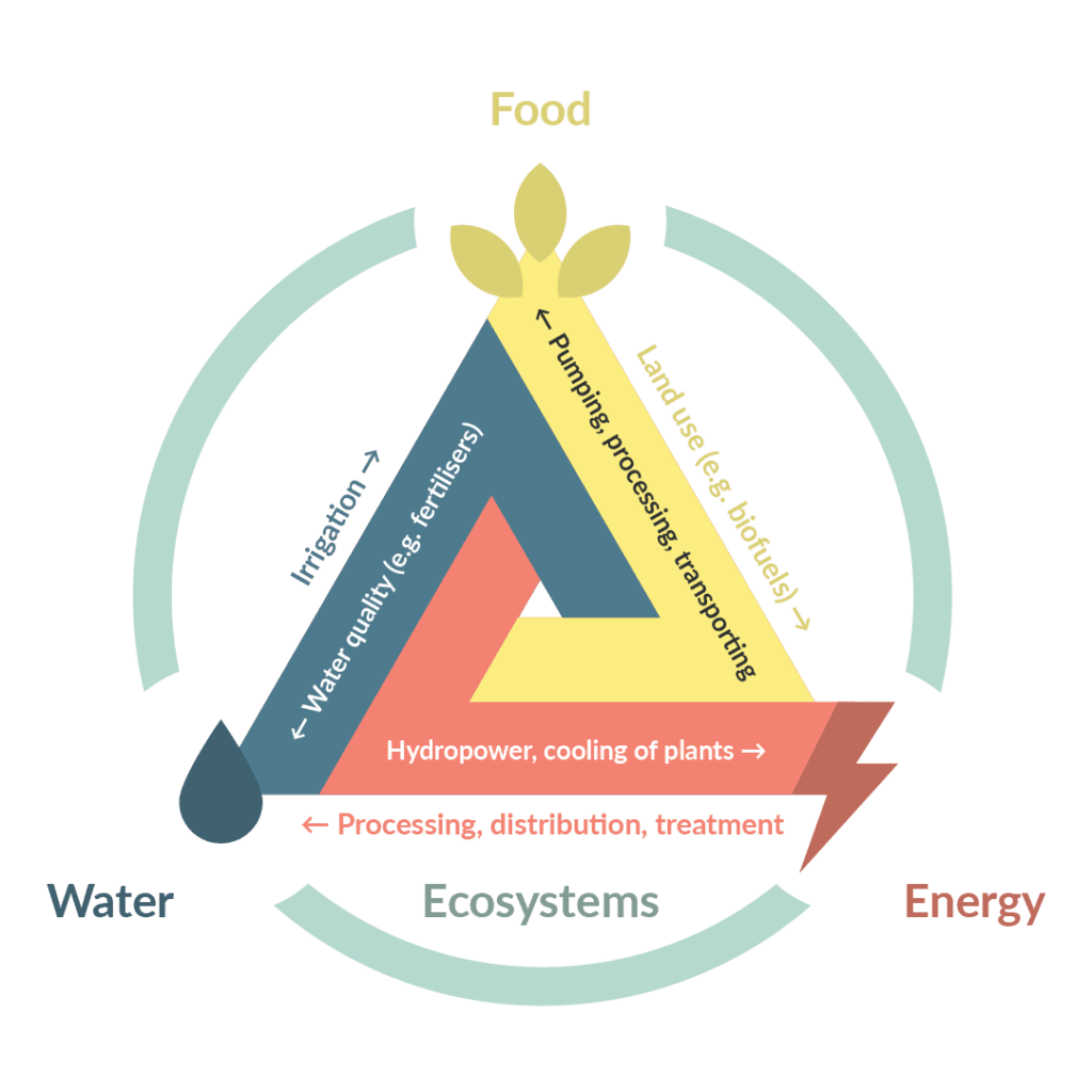 The Nexus relationship highlights how water, energy and food rely upon each other and affect each other
