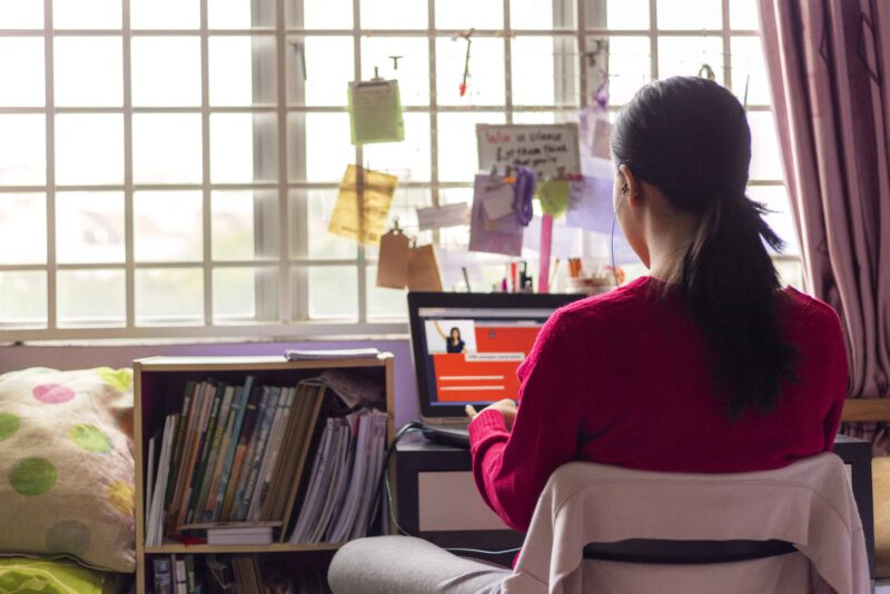 female student home schooling because of a ban on going out