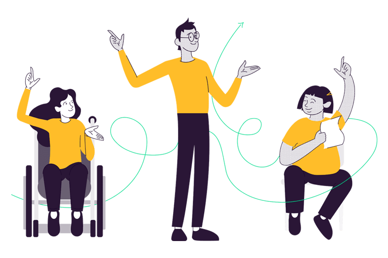 Illustration of a teacher and two students