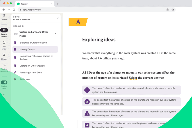 Screenshot of Kognity Earth and Space Science course