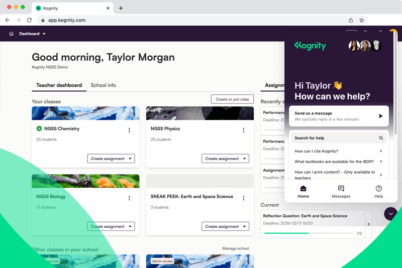 Kognity High School Science Curriculum - Class overview