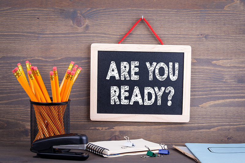 Blackboard with words "Are you ready?"