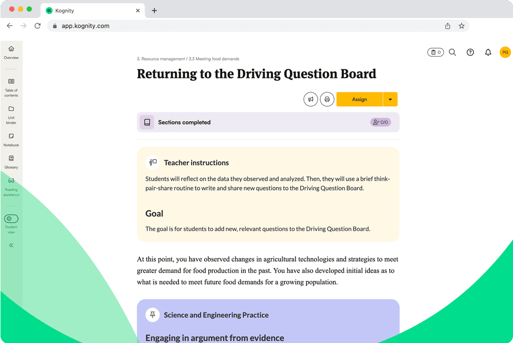 Kognity NGSS Earth and Space Science Driving Question Board